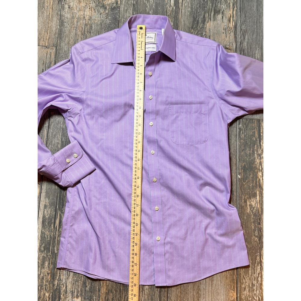 Brooks Brothers Mens Milano Luxury Shirt Purple Stripe Supima Cotton 140s 15/33 - Picture 8 of 10